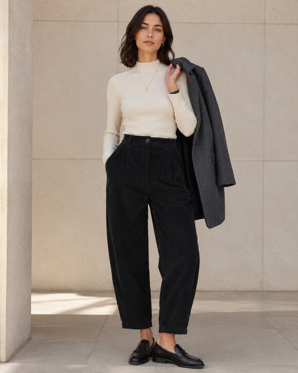 COS Pants - Contemporary Modern Minimalist COS Black Corduroy Barrel Leg Crop Pants — Size 6